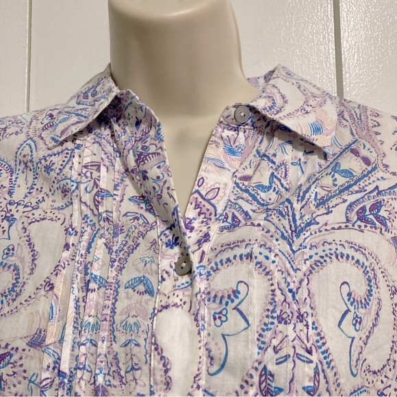 CHICOS Dress Shirt Tunic Purple White Paisley Floral Button Down Blouse Medium - Picture 9 of 16